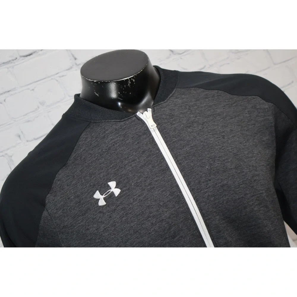 Under Armour Full Zip Jacket Mens XLT Tall Gray Black ColdGear Bomber Track